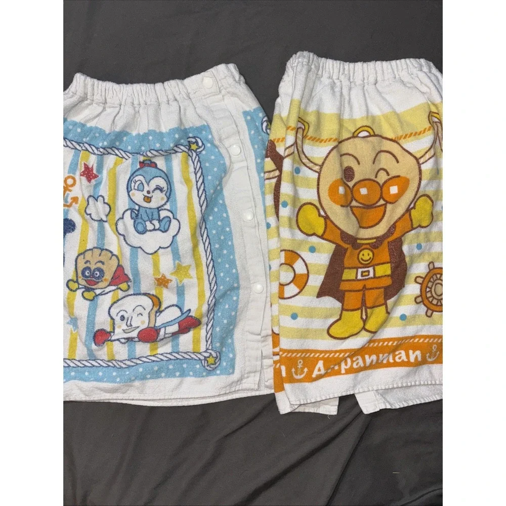 Anpanman Baikinman Dokinchan Kids Wrap Towels Snap Button Beach Bath 2 Pack